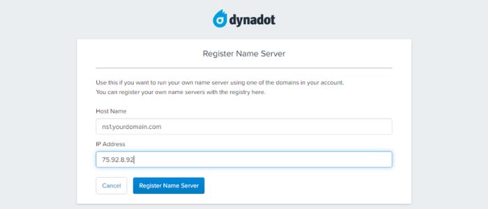 How to register Name Servers at Dynadot