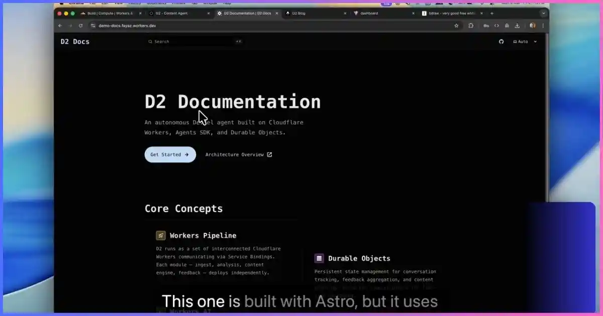 A separately deployed documentation application shown before it is connected to the Cloudflare microfrontend router