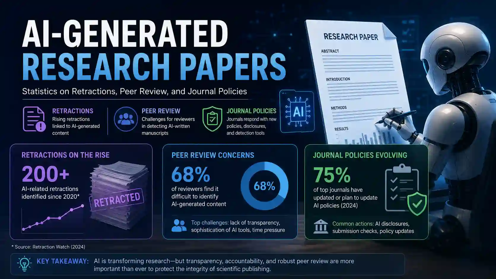 AI Generated Research Papers: 2026 Statistics on Retractions, Peer Review and Journal Policies