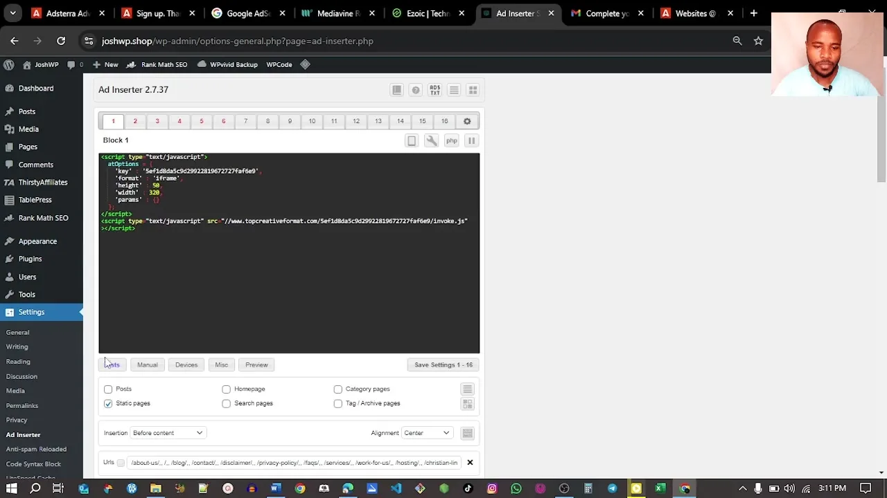 Adsterra ad code inserted into WordPress plugin settings