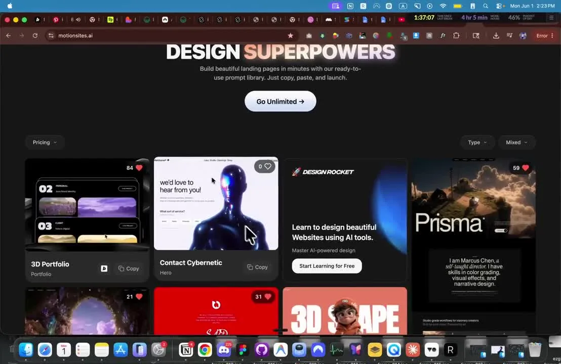 Award-winning design inspiration used before creating a website with AI