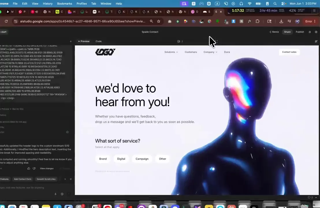 Final futuristic homepage created with AI and Google AI Studio