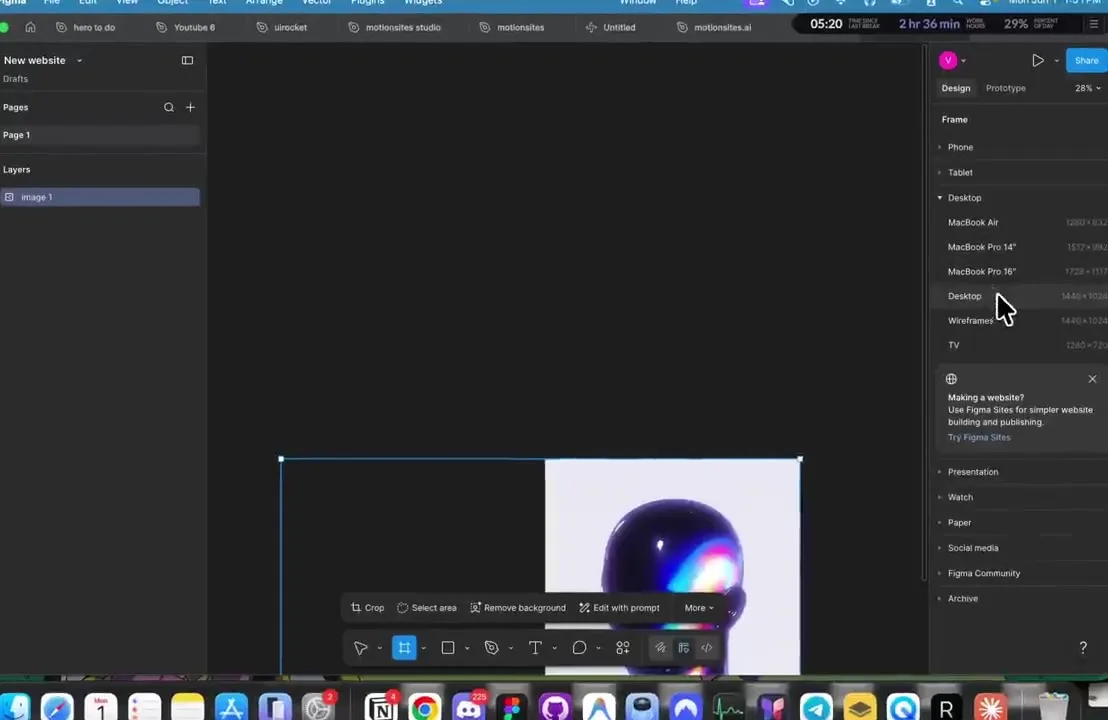 Editing an AI-generated hero image before using it in the website