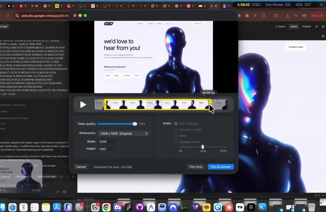 Exporting or sharing a video preview of the AI-created website
