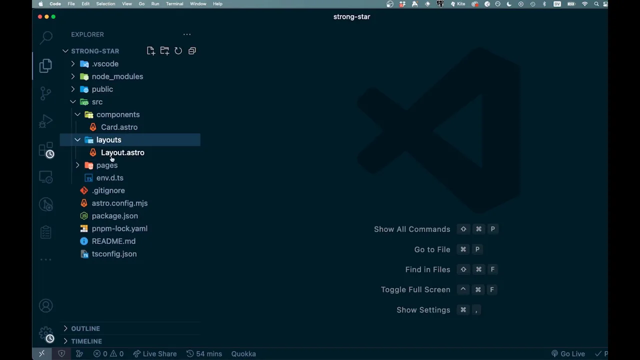 Astro project structure open in Visual Studio Code