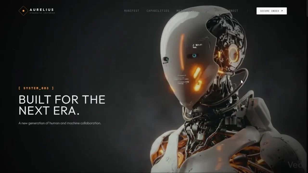 Finished futuristic 3D-style robot website built with AI