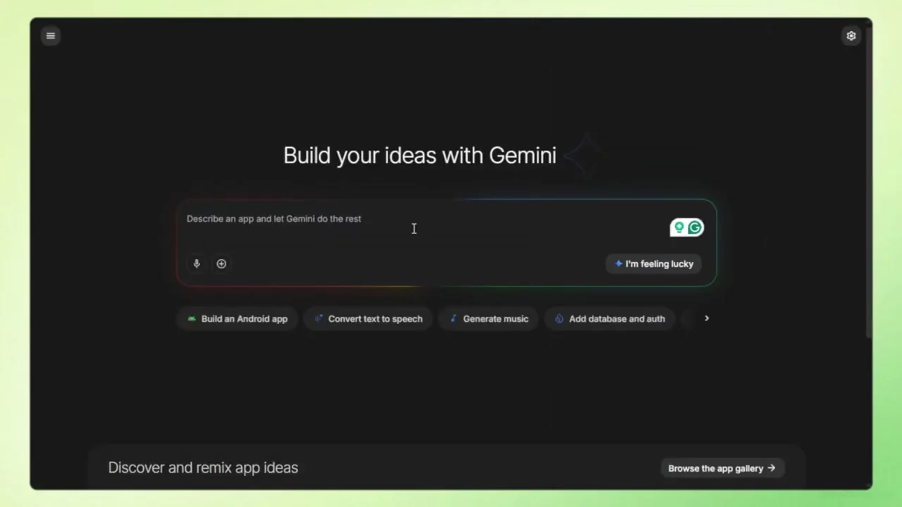 Google AI Studio Build mode used to create a futuristic 3D website