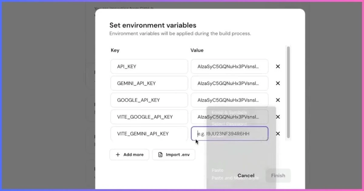 Adding Gemini API key environment variables during hosting deployment