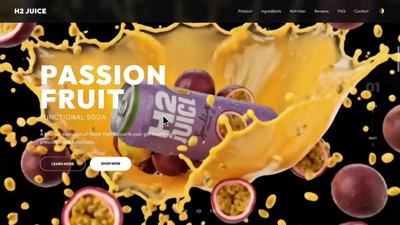 Completed animated product website created using Google Antigravity