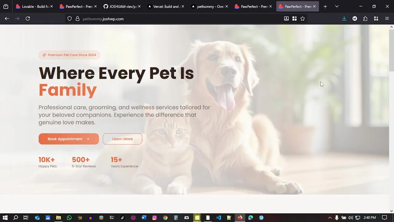 Finished pet-care website built with Lovable AI