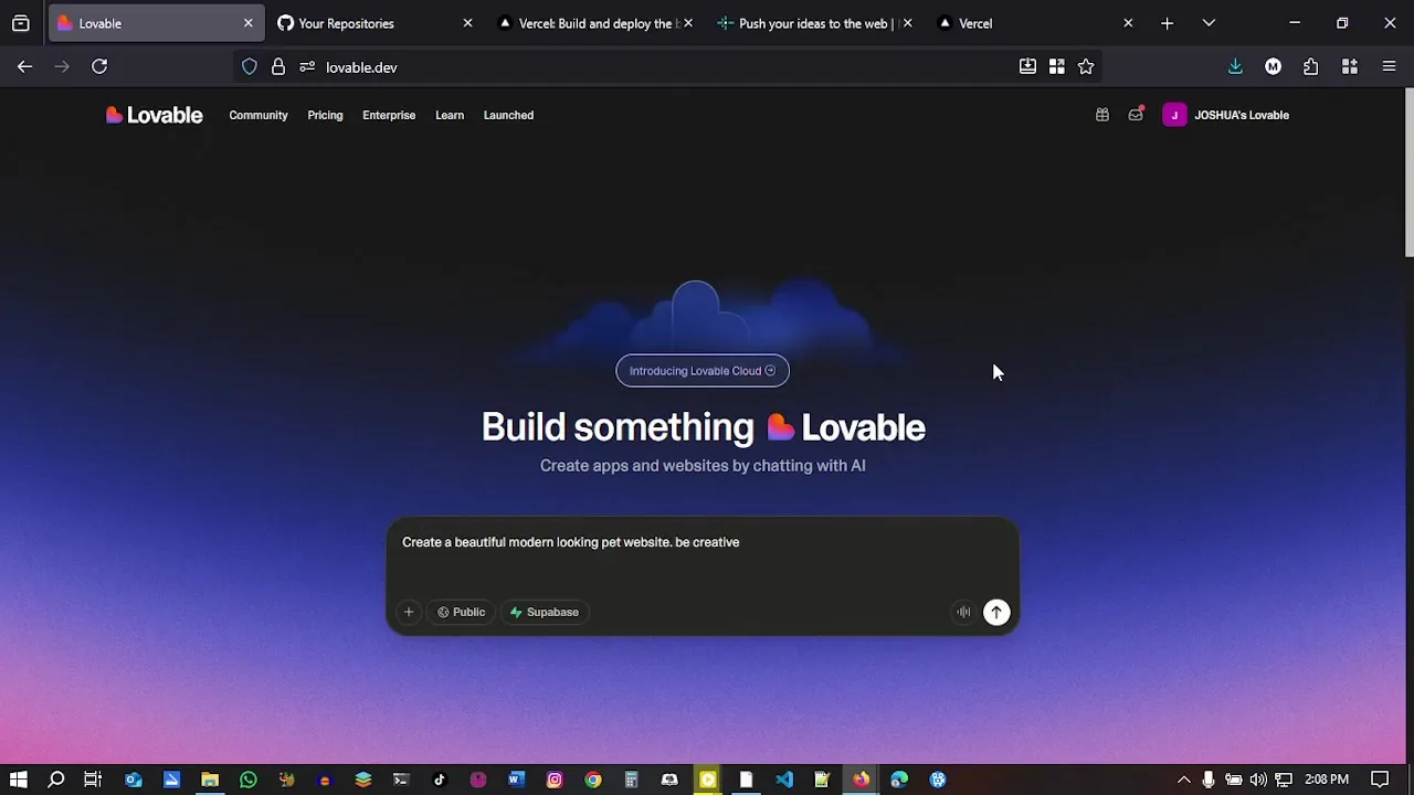 Reference website shown before building with Lovable AI