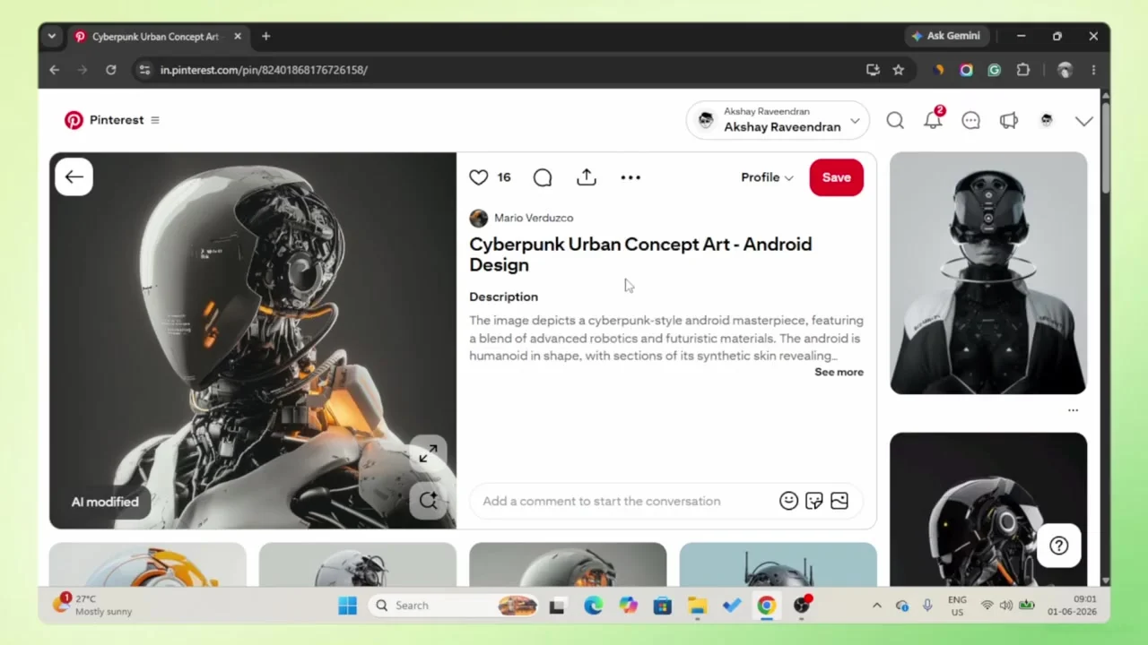 Cyberpunk robot reference used to define a futuristic AI website style