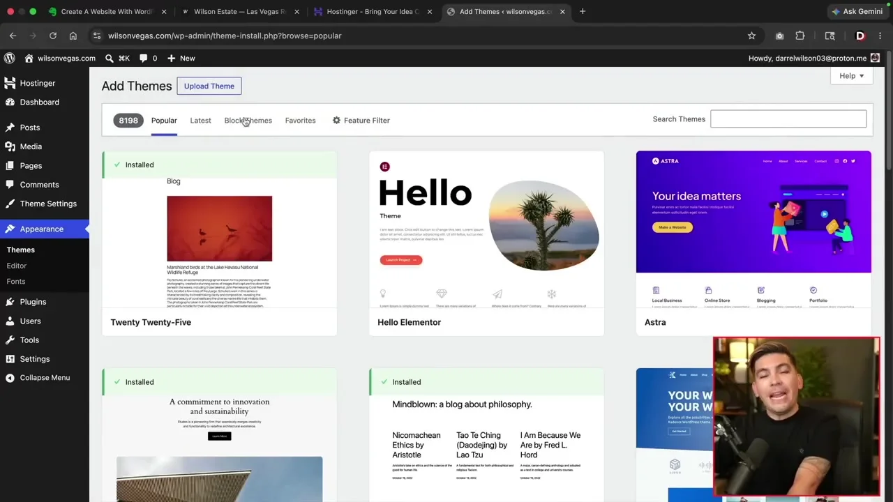 WordPress theme installer displaying the Hello Elementor theme