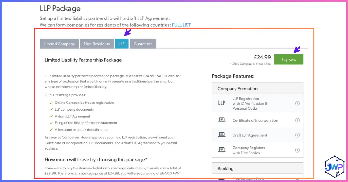 1st Formations LLP step 3 choose an LLP formation package