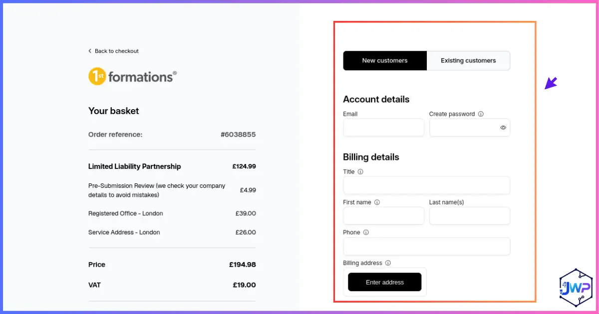 1st Formations LLP step 5 fill card details to complete purchase