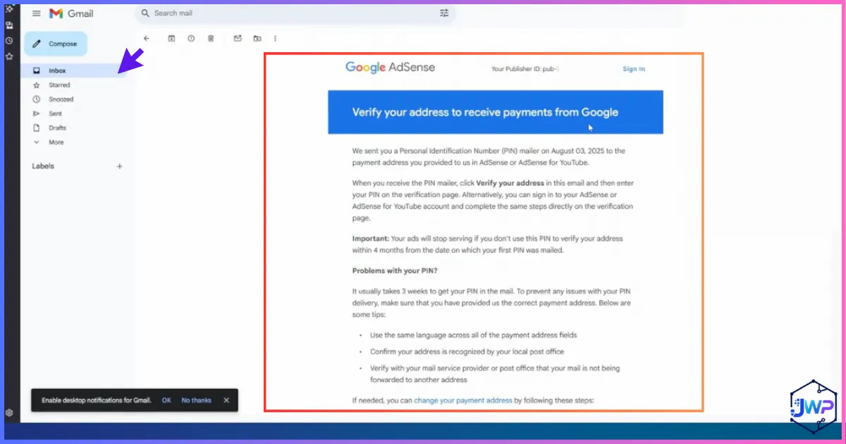 AdSense address verification after payment threshold step 8