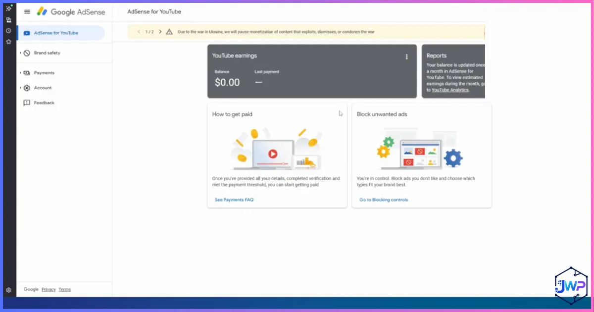 Approved AdSense dashboard for LLC organization account step 5