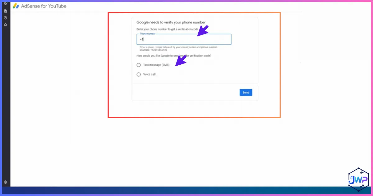 AdSense US phone verification step 3 for organization account