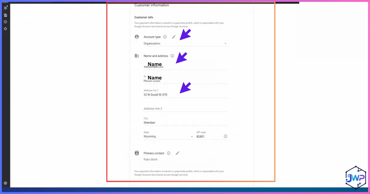 AdSense organization contact information step 2