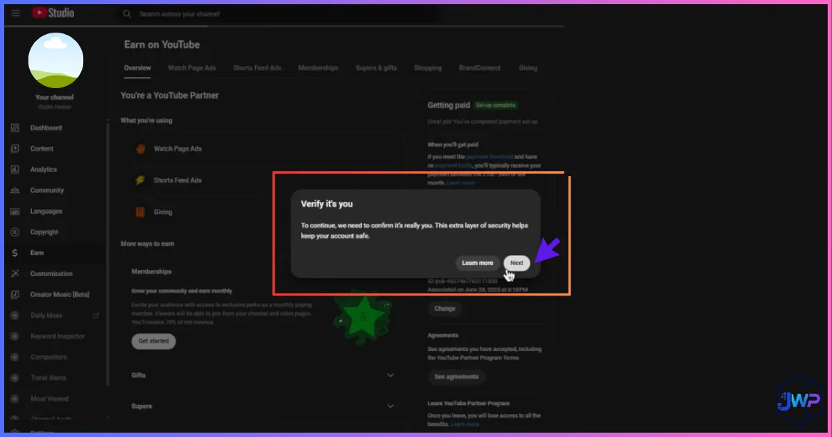 YouTube verify it is you before linking new organization AdSense