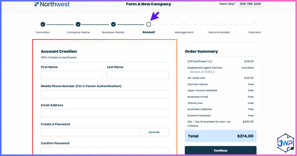 Northwest step 4 account creation for entity document access
