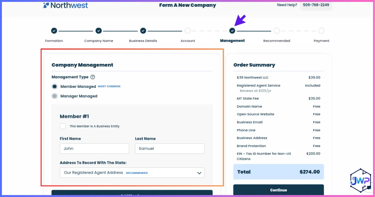 Northwest step 5 company management details for LLC ownership