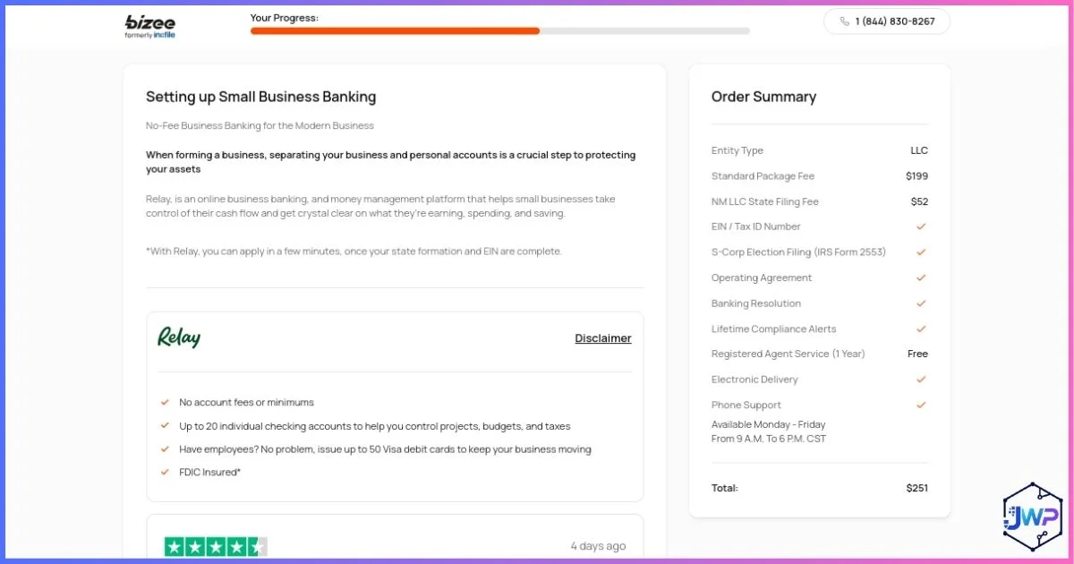 Bizee step 10 small business banking can be done later