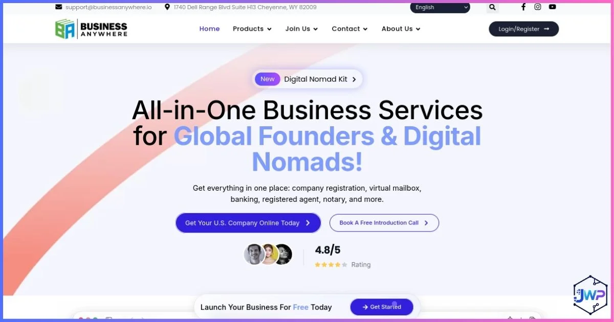 Business Anywhere homepage