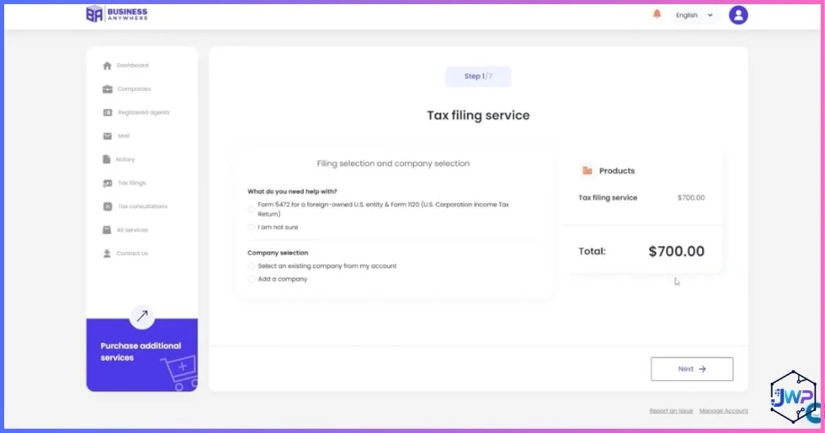 Business Anywhere tax service page