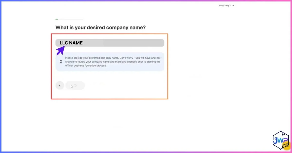 Doola onboarding step 5 company name