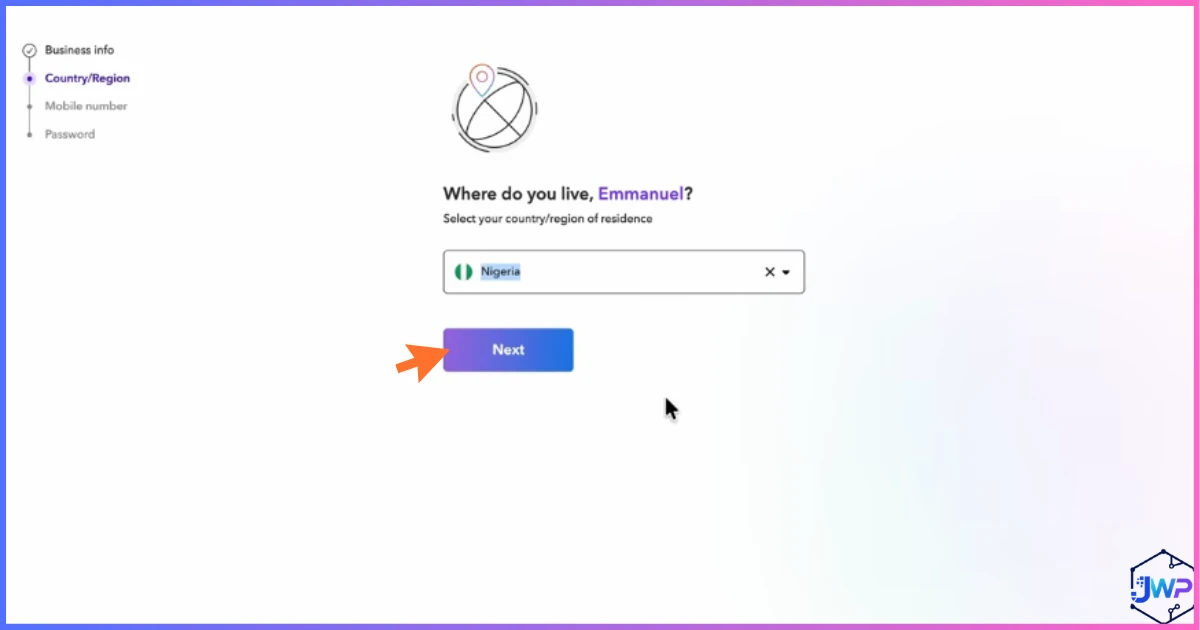 Payoneer add country info screen