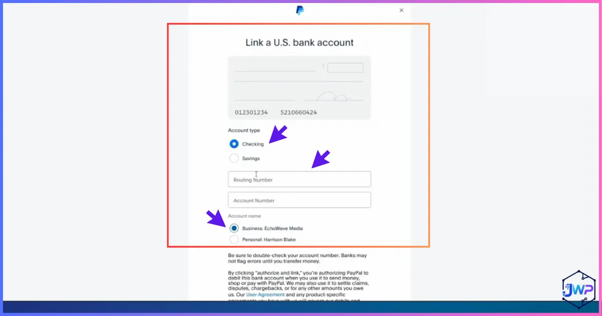 Fill bank details manually in PayPal Business