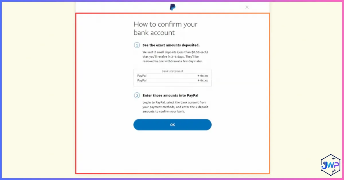 PayPal verifies bank account by sending small deposits