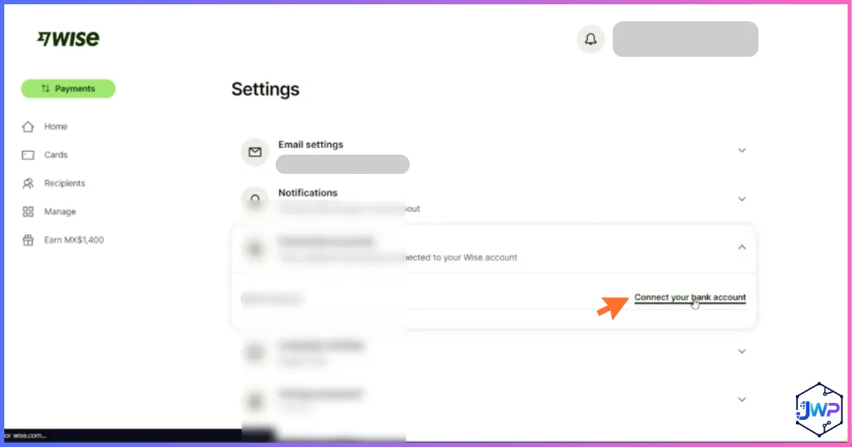 Wise connect your bank account screen
