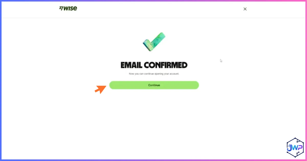 Wise email confirmed notification screen