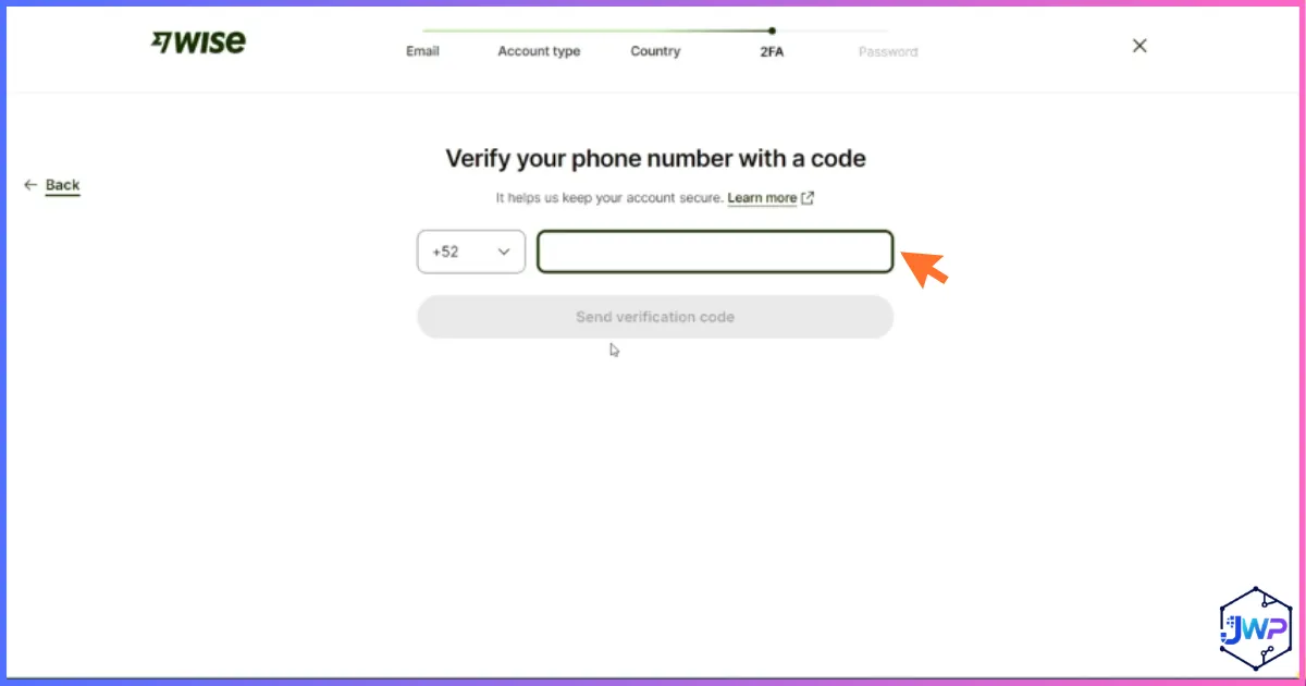 Wise verify phone number with code screen