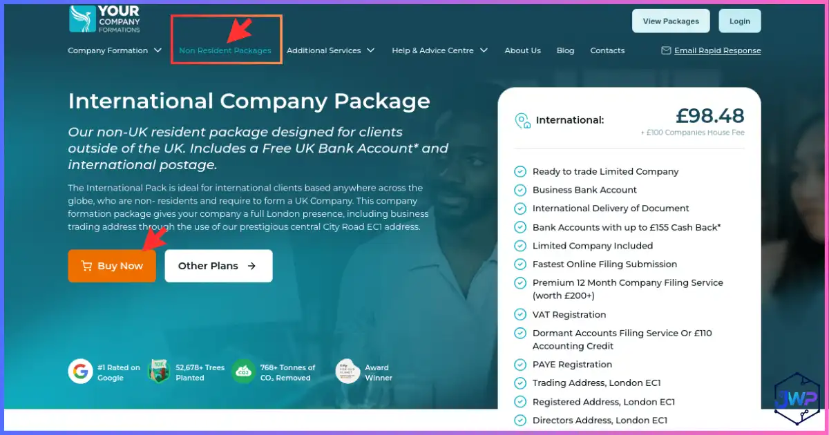 Your Company Formations review step 1 — choosing Non-Resident Packages for international UK company formation