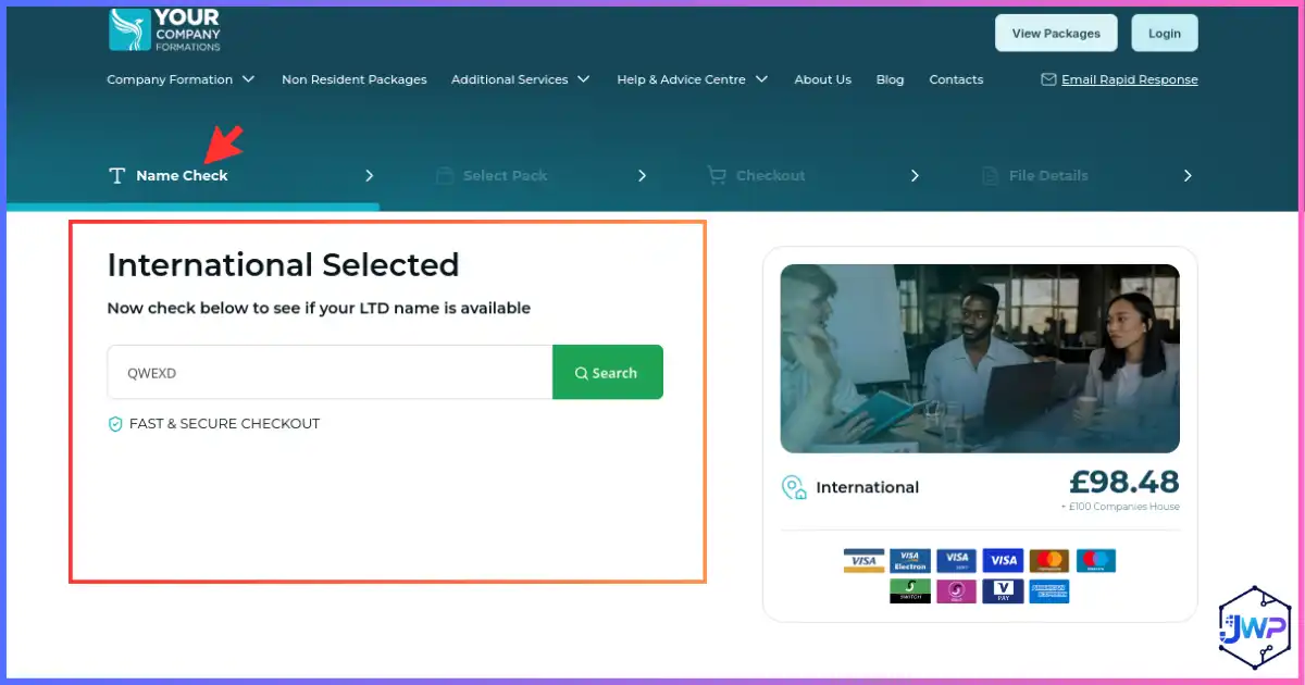Your Company Formations review step 2 — online company name check tool for UK limited company availability