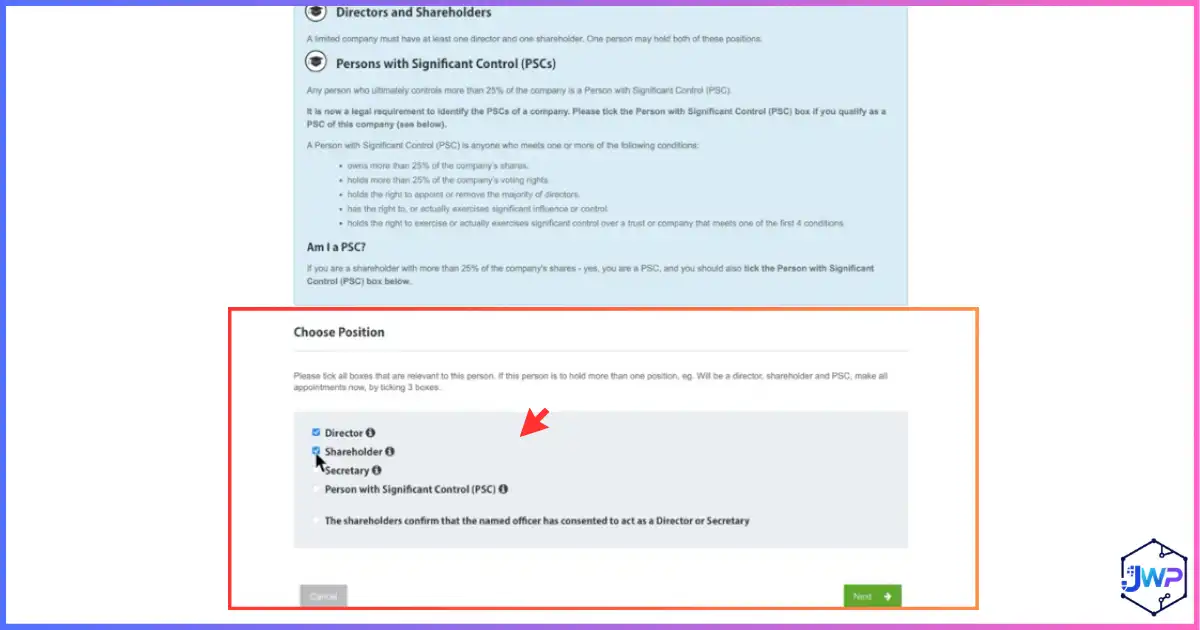 1st Formations LTD step 11 choose appointment positions