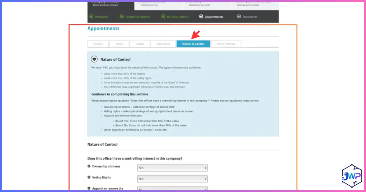 1st Formations LTD step 14 nature of control for PSC