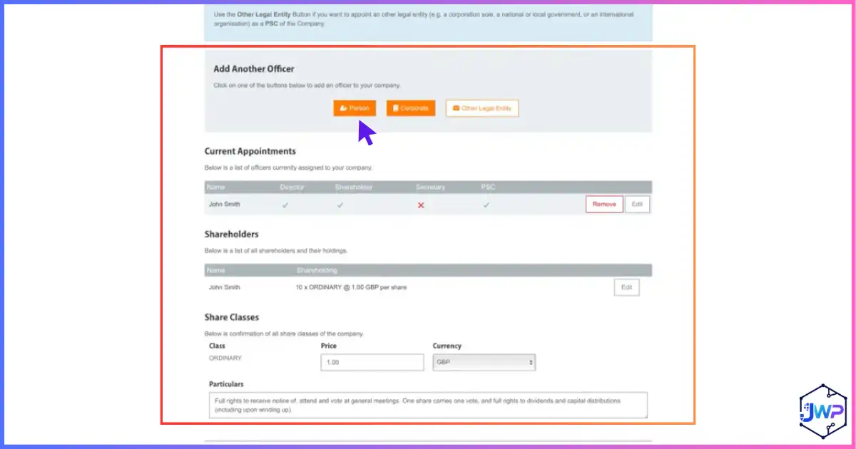 1st Formations LTD step 16 option to appoint another person