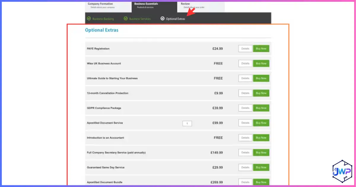 1st Formations LTD step 19 additional services that may not be required