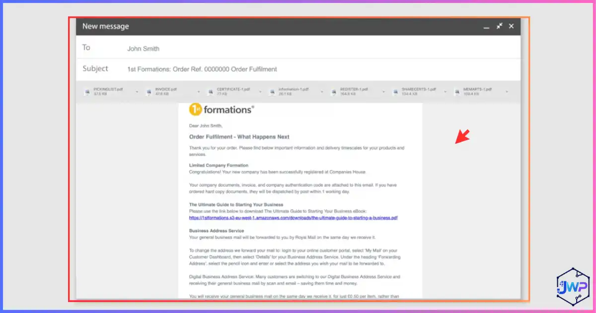 1st Formations LTD step 21 email confirmation after submitting order