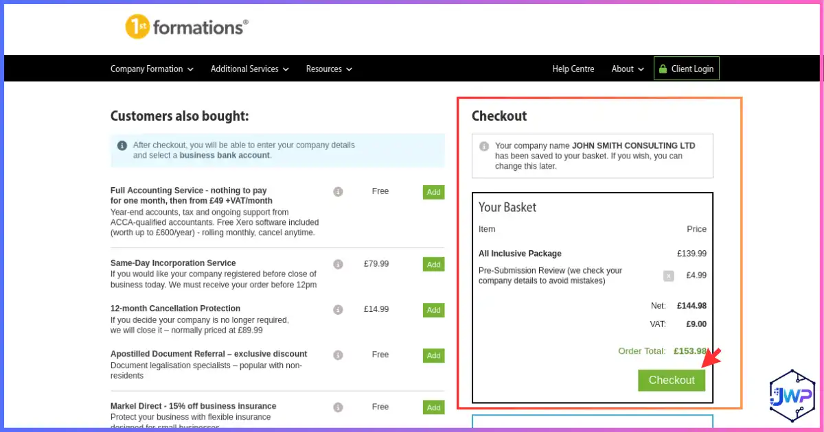 1st Formations LTD step 4 checkout page showing order summary