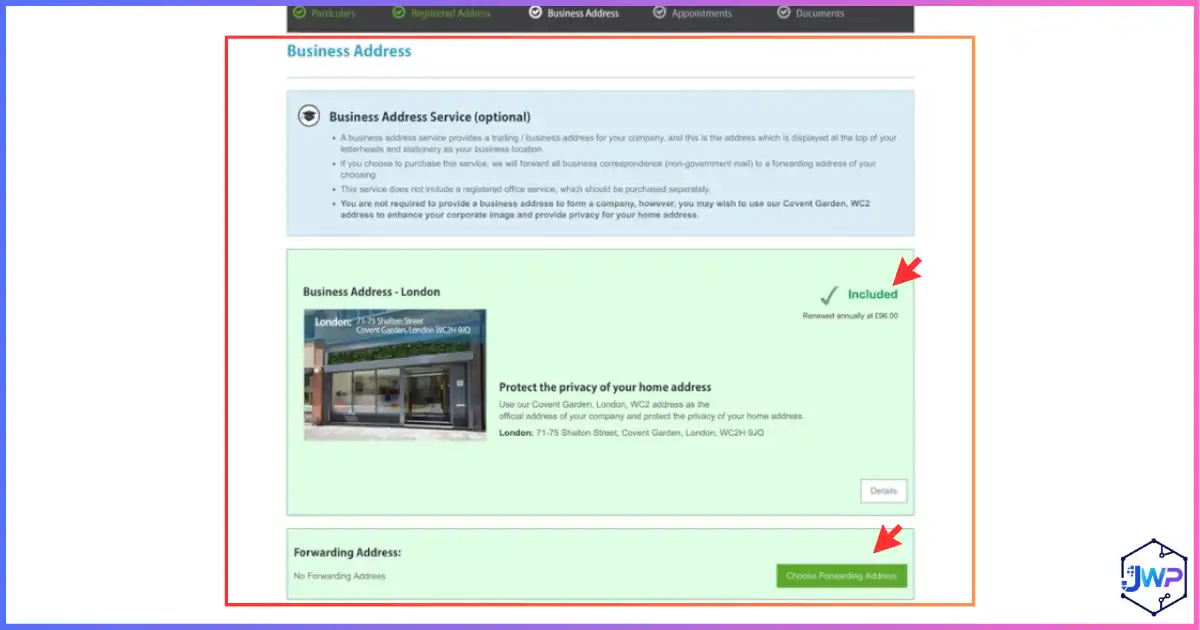 1st Formations LTD step 8 business address and forwarding address