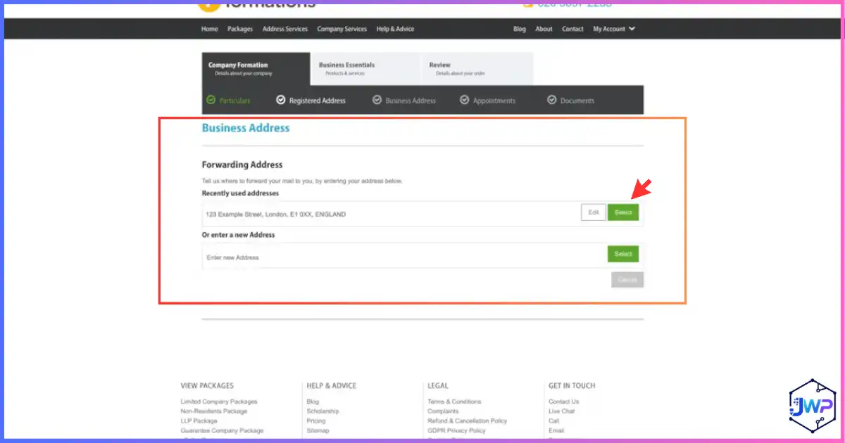 1st Formations LTD step 9 add business forwarding address