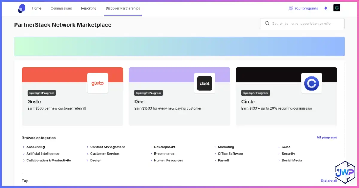 PartnerStack network marketplace for discovering SaaS programs
