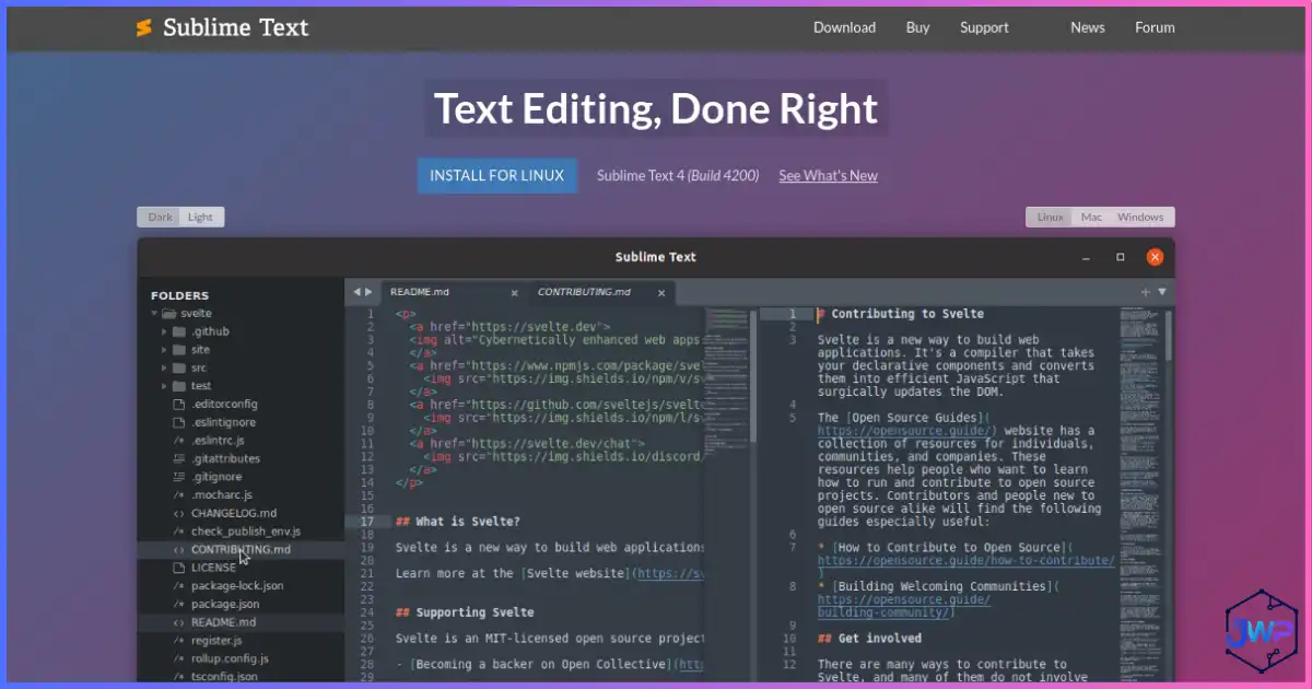 Sublime Text lightweight code editor interface