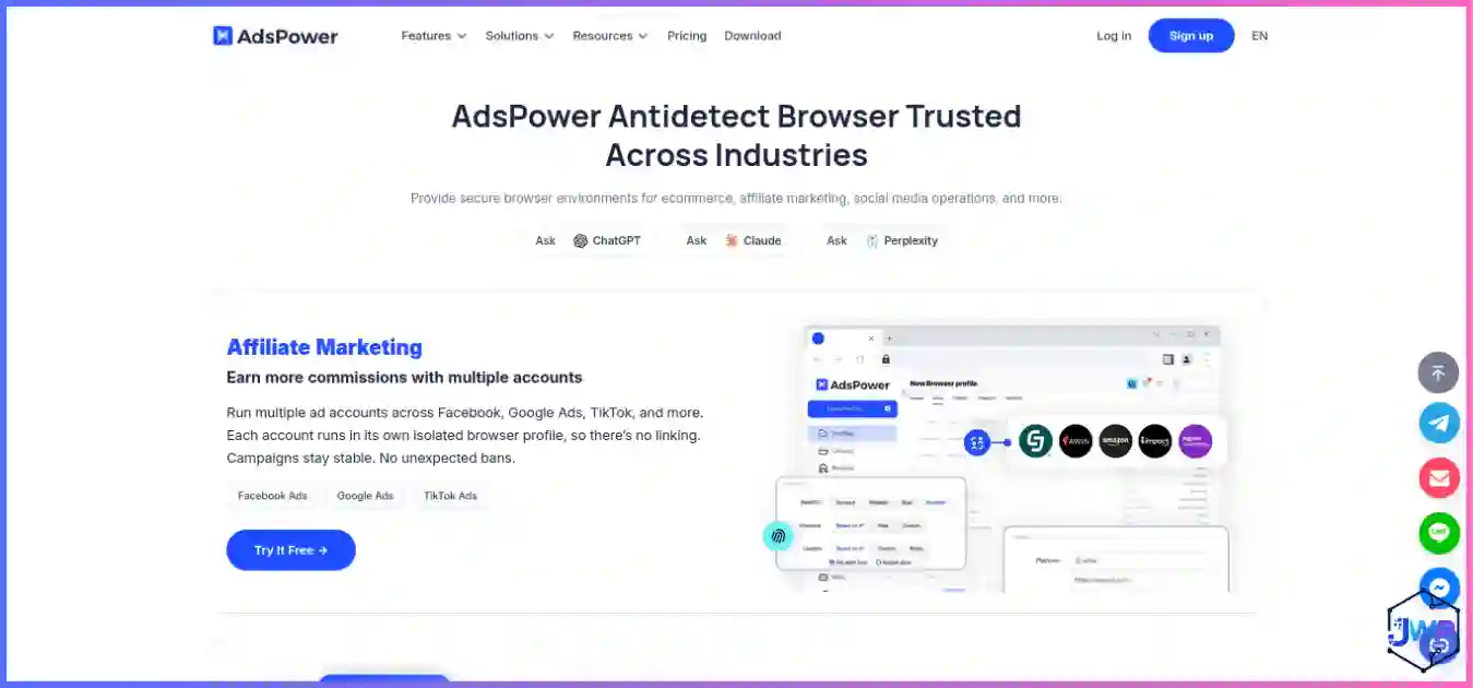 AdsPower anti-detect browser homepage, cheapest anti-detect browser with built-in automation