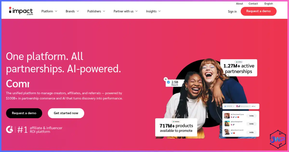 impact.com home page for partnership and affiliate platform